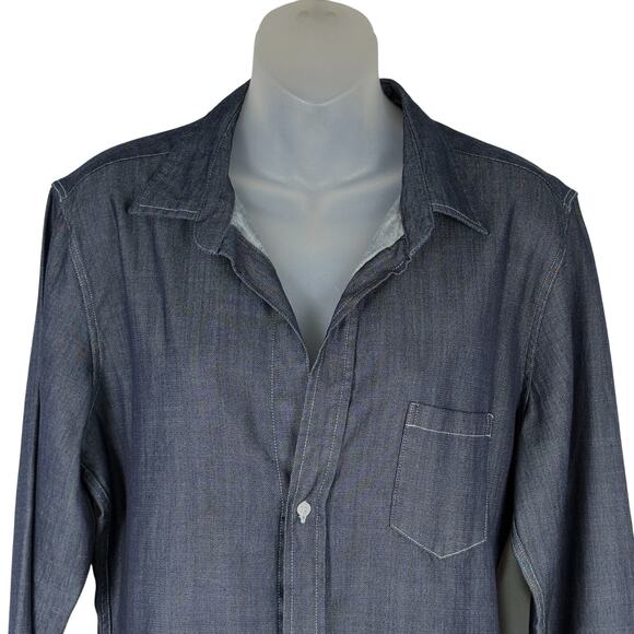 Frank & Eileen BARRY Famous Denim Tailored Button-Up Shirt in Raw Rinse L $278 - Picture 6 of 15